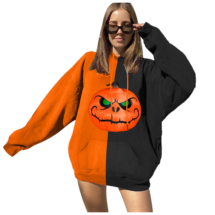 Damen nan Oversize Kapuzenpullover mit Halloween Kürbisdruck und Kängurutasche Drune