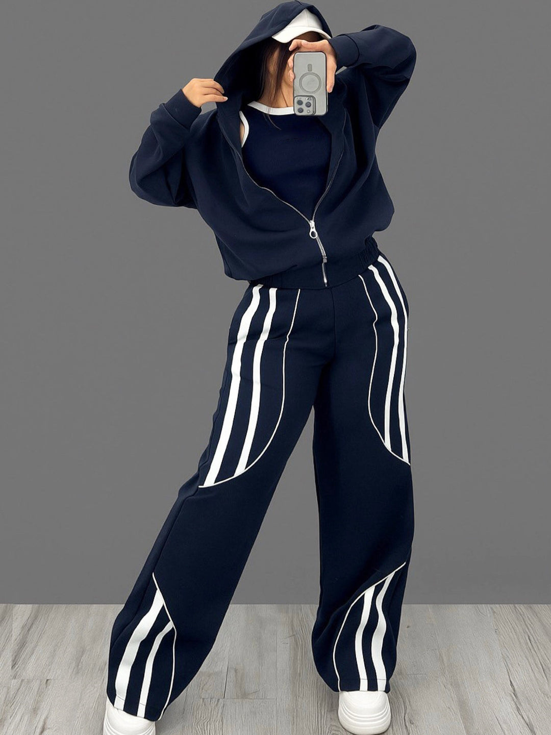 Damen Oversize Kapuzen-Sweatjacke mit Reißverschluss und weitem Trackpant-Set Drune