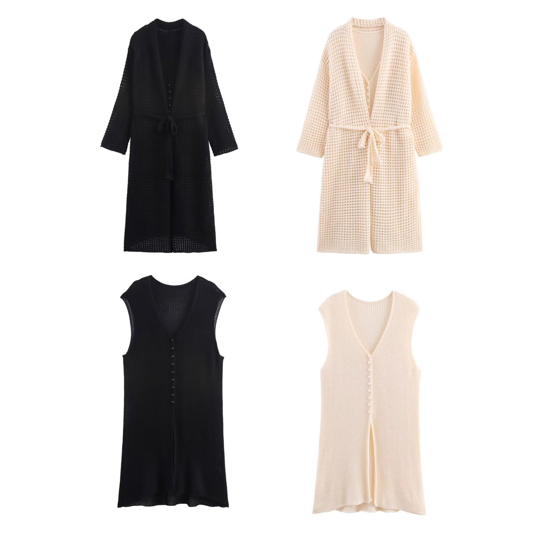 Damen Longcardigan mit Gürtel und Knopfleiste Drune