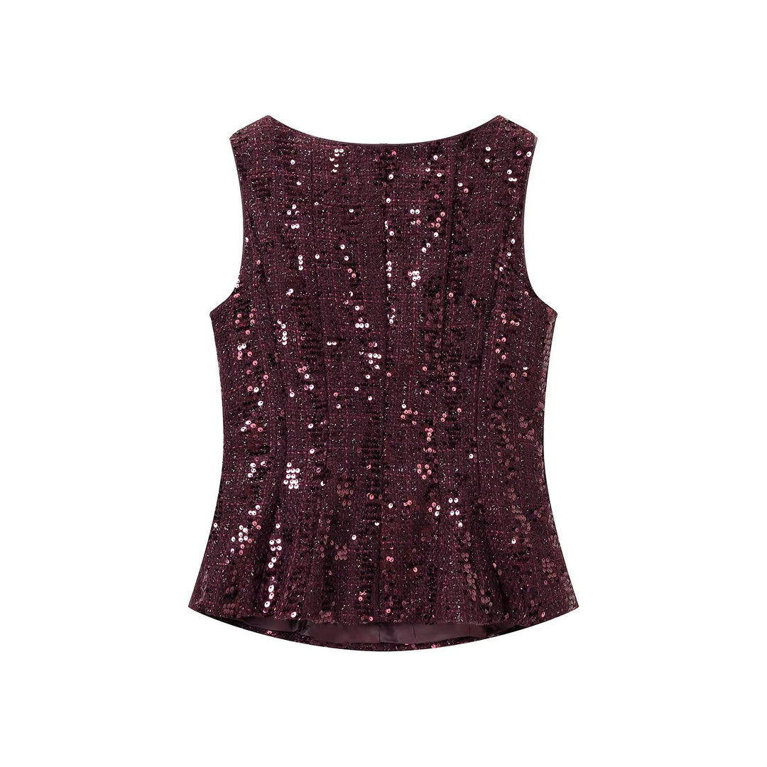 Damen Pailletten-Peplum-Top mit Rundhals und figurformender Taille Drune