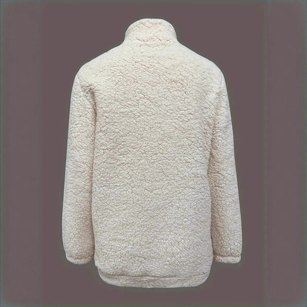 Damen kuscheliger Fleece-Pullover mit kurzem Reißverschluss und originellem Schriftzug Drune