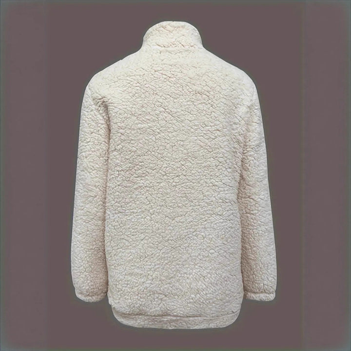 Damen kuscheliger Fleece-Pullover mit kurzem Reißverschluss und originellem Schriftzug Drune