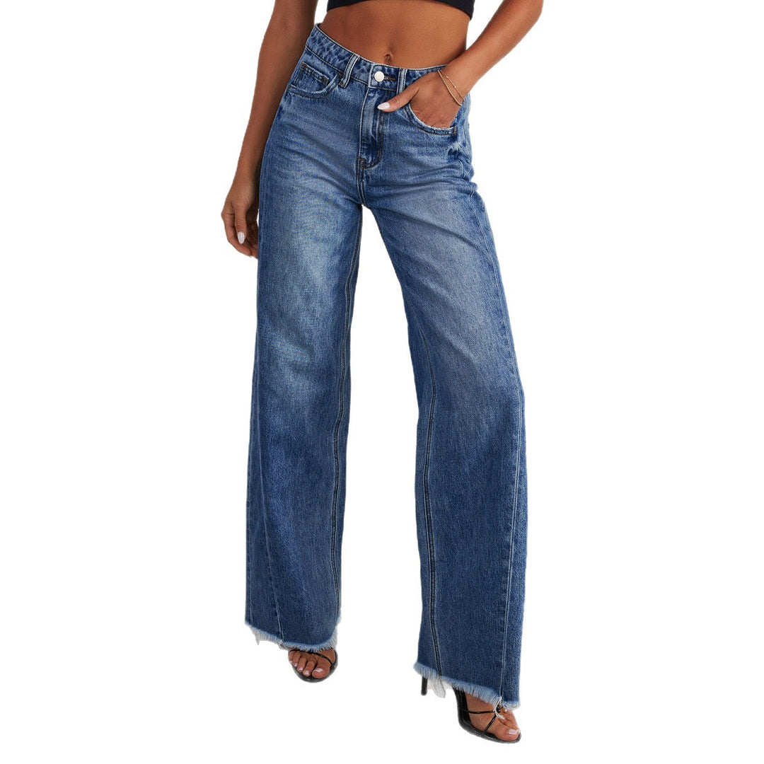 Damen Weit geschnittene Denim-Jeans mit fransigem Saum Drune