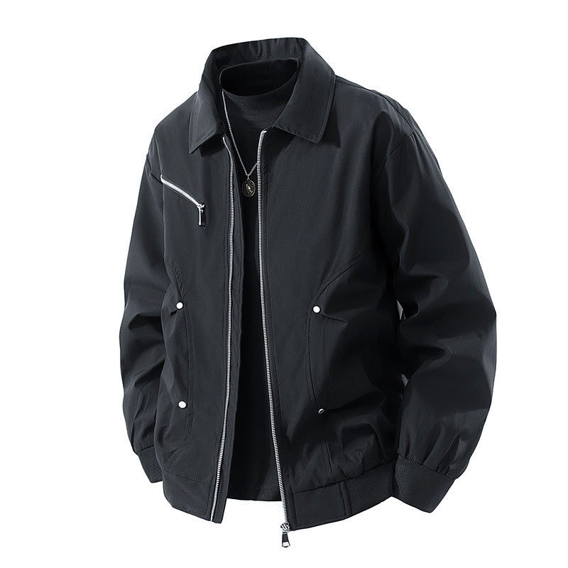 Herren Leichte Oversize-Bomberjacke aus winddichtem Nylon mit Reißverschluss, Brusttasche und Rippbündchen Drune