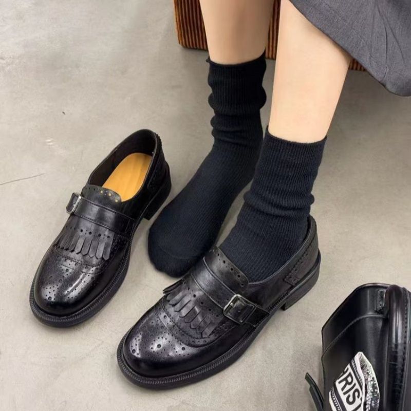 Damen Loafer im Brogue-Look mit Fransenkappe und verstellbarer Schnalle Drune