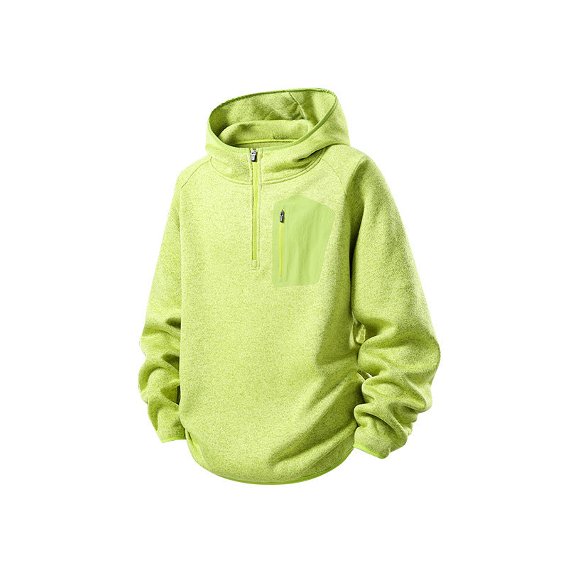 Damen Fleece-Halbzip Kapuzenpullover mit Brust-Zip-Tasche und relaxed Oversize-Schnitt Drune