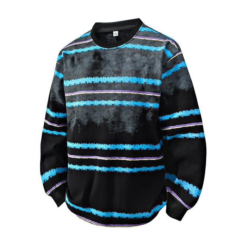 Herren Rundhals-Sweatshirt mit Aquarellstreifen und gerippten Bündchen Drune
