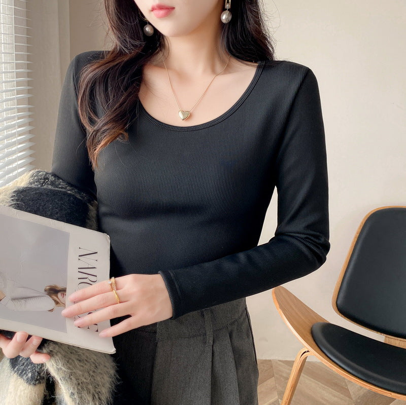 Damen modisches Cropped-Langarmshirt mit Rippstruktur Drune