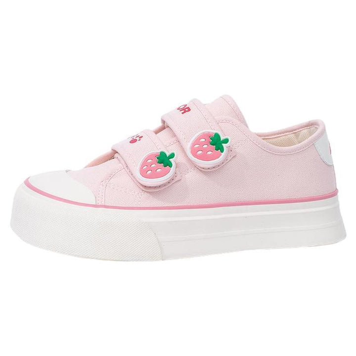 Damen Freizeit-Sneaker mit niedlichen Erdbeer-Applikationen und praktischem Klettverschluss Drune