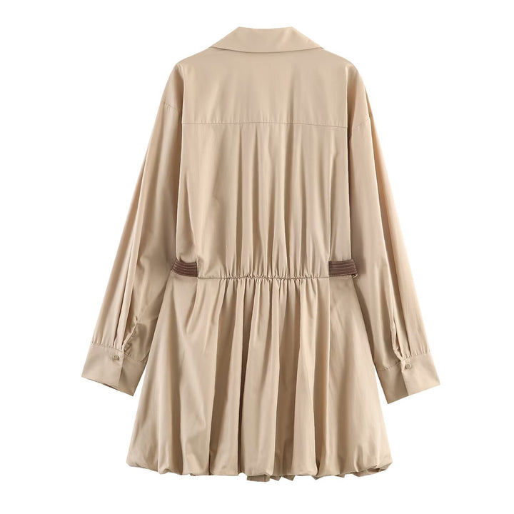 Damen Hemdblusenkleid mit Plissée-Rock und seitlichen Ziergurten Drune