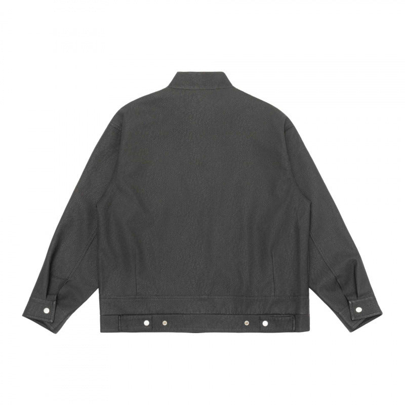Unisex Boxy-Hemdjacke im Worker‑Stil mit Stehkragen, Frontreißverschluss und Pattentaschen Drune