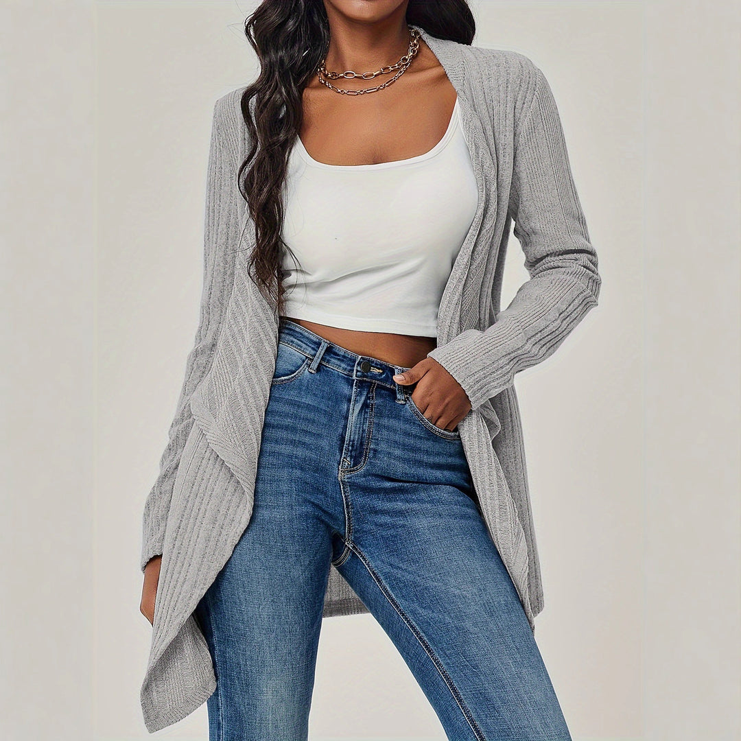 Damen Offener Rippstrick-Cardigan mit Wasserfallkragen Drune