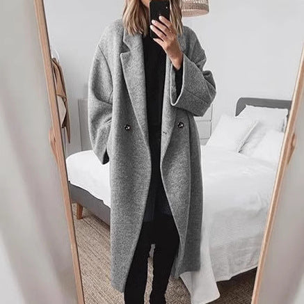 Damen Oversized Bouclé-Mantel mit doppelter Knopfleiste Drune
