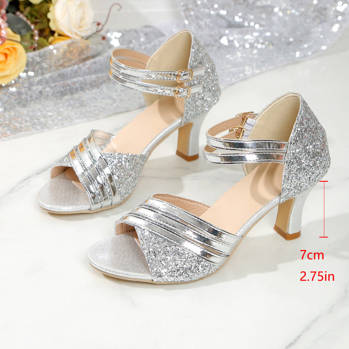 Damen Glitzernde Hein Sadalen mit eleganten Riemen und komfortablem Absatz Drune
