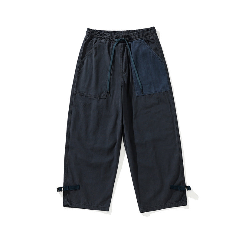 Herren weite Cropped Cargo‑Hose mit elastischem Tunnelzugbund, aufgesetzten Taschen und verstellbaren Knöchelriemen Drune
