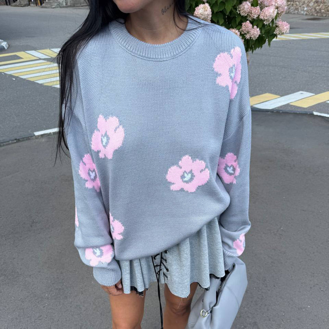 Damen Grob gestrickter Pullover mit Blumendesign Drune