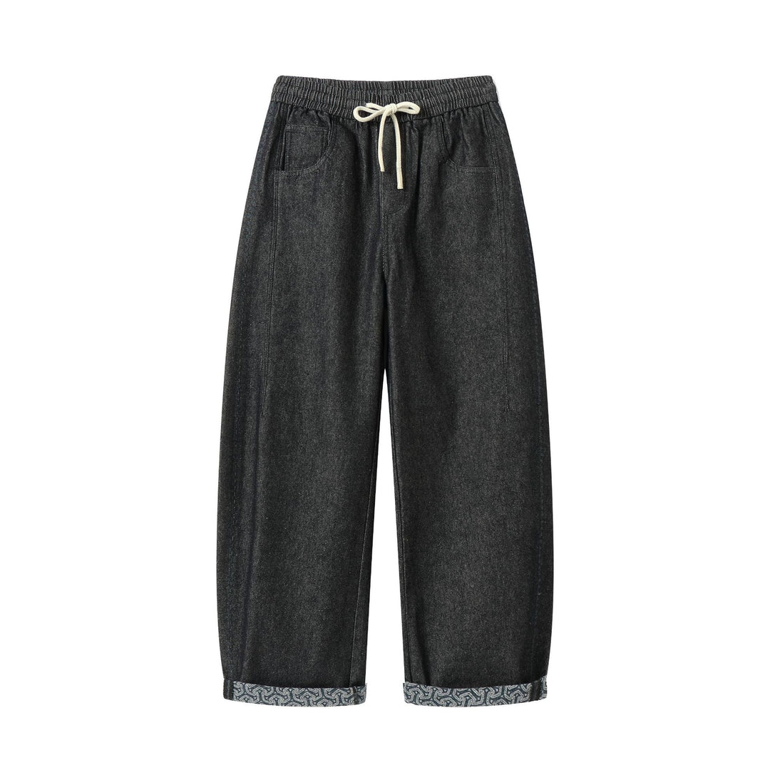Damen Culotte-Jeans mit elastischem Tunnelzugbund und gemustertem Umschlag Drune