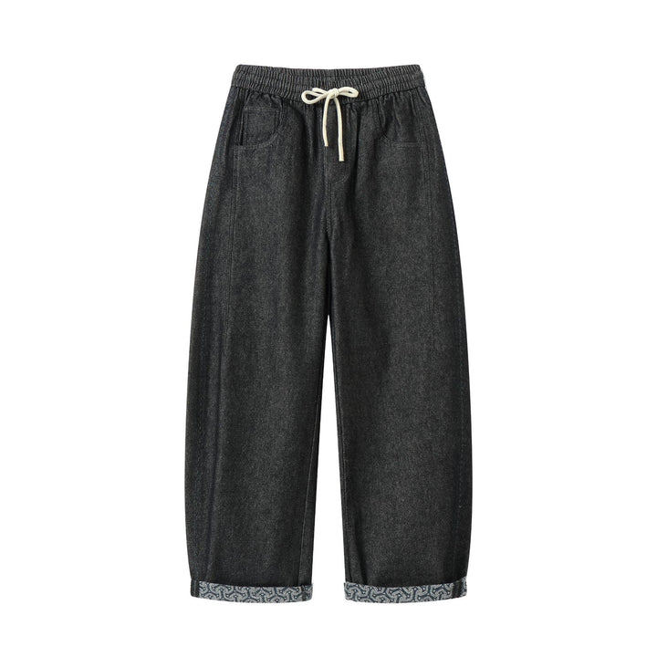 Damen Culotte-Jeans mit elastischem Tunnelzugbund und gemustertem Umschlag Drune
