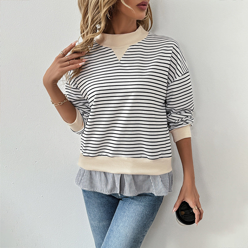 Damen Lässiger Langarm Pullover mit Rippdetails Drune