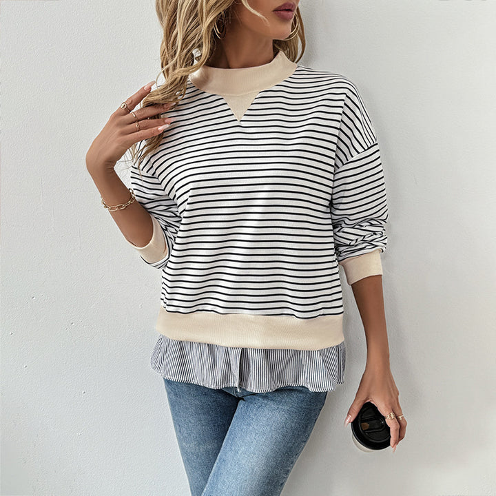 Damen Lässiger Langarm Pullover mit Rippdetails Drune