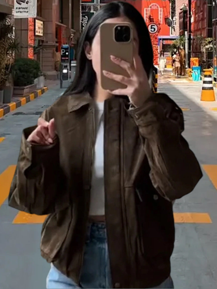 Damen Kunstlederjacke im lässigen Biker-Stil mit dezenten Ziernähten Drune
