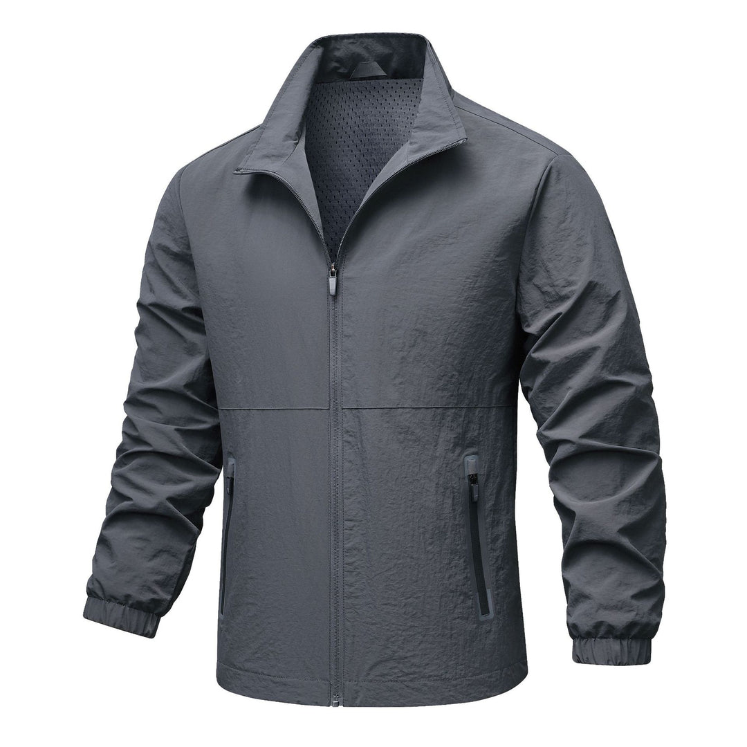 Herren leichte technische Windjacke mit Netzfutter, hohem Stehkragen und Reißverschlusstaschen Drune