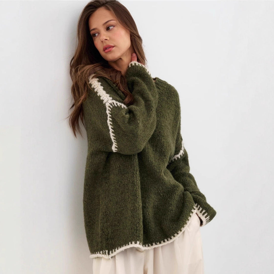 Damen kuscheliger Strickpullover mit kontrastierenden Akzentdetails Drune
