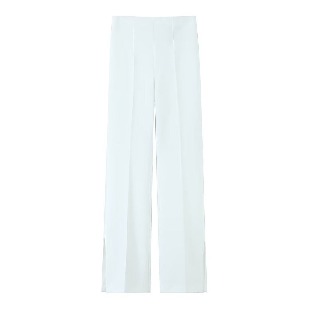 Damen Weite High‑Waist‑Hose mit Bundfalte und seitlichen Beinschlitzen Drune