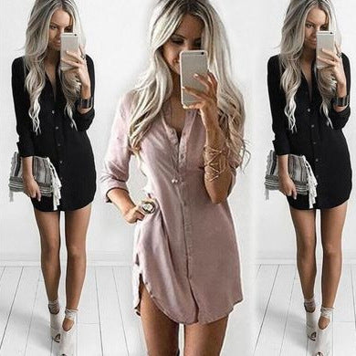 Damen Hemdkleid aus Viskose-Mischung mit tailliertem Schnitt und seitlichen Schlitzen Drune