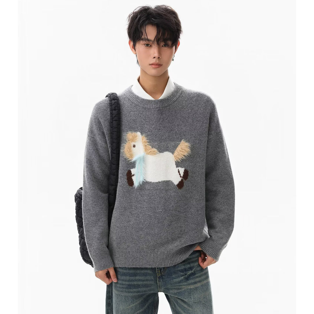 Herren Gemütlicher Grobstrickpullover mit Einhornmotiv Drune