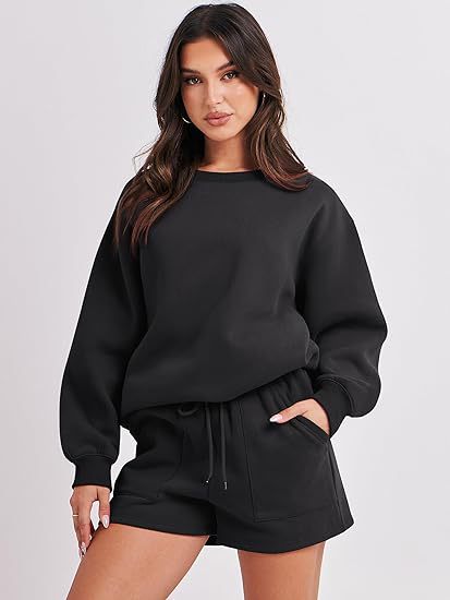 Damen Lässiges Sweatset mit Oversize‑Sweatshirt und hochgeschnittenen Shorts Drune