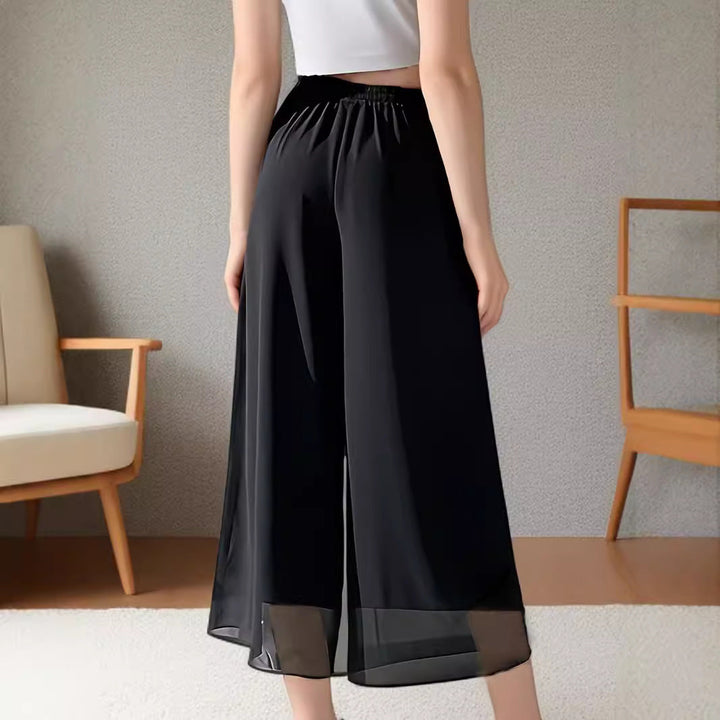 Damen Weit geschnittene Chiffon-Hose mit elastischem Taillenbund und hohen Seitentaschen Drune