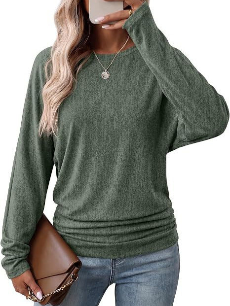 Damen Lässiges Langarm-Feinstrickshirt mit überschnittener Schulter und lockerem Saum Drune