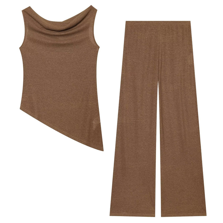 Damen Weite Strickhose mit hoher Taille und ausgestelltem Bein Drune