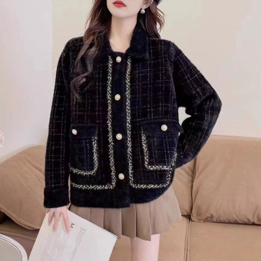 Damen elegante Jacke mit zeitlosem Hahnentrittmuster Drune