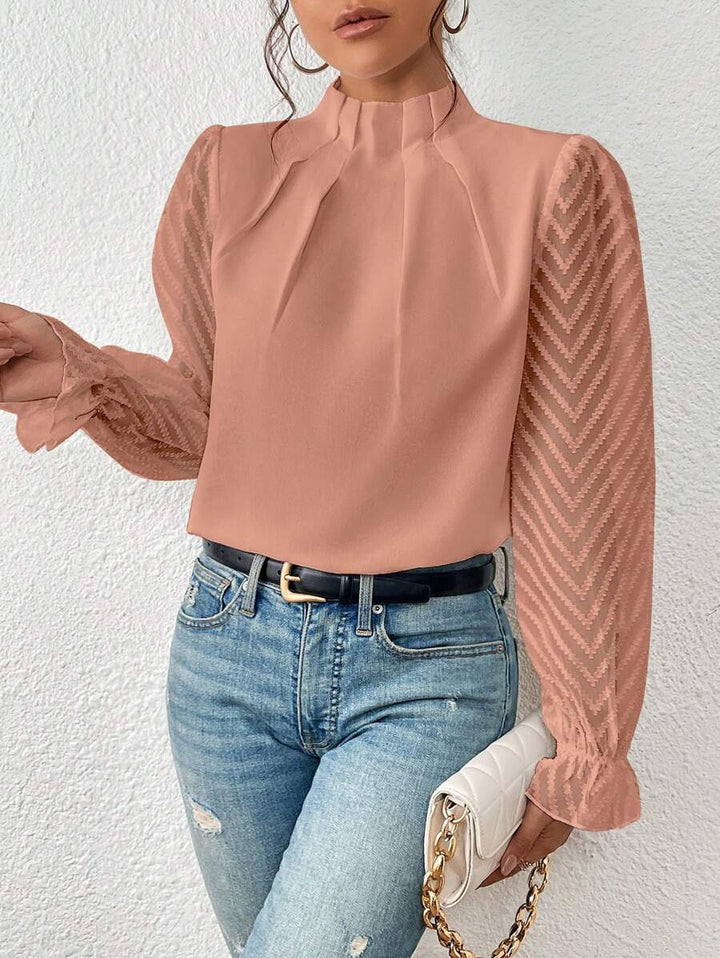 Damen Taillierte Chiffonbluse mit Stehkragen und transparenten Chevron-Ärmeln Drune