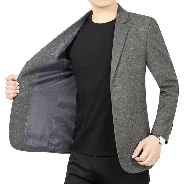 Herren Schmal geschnittenes karierter City-Blazer mit aufgesetzten Taschen Drune