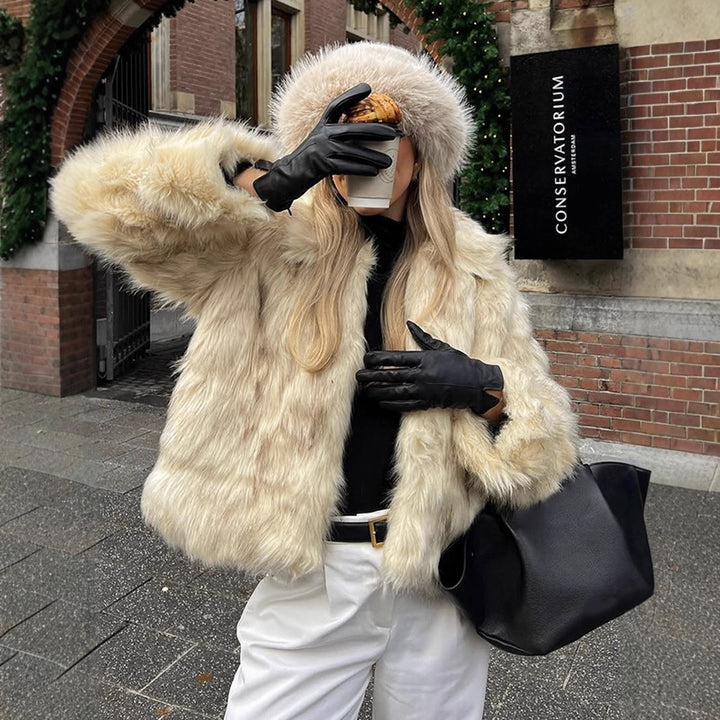 Damen Kunstfelljacke mit luxuriösem Kragen und elegantem Schnitt Drune