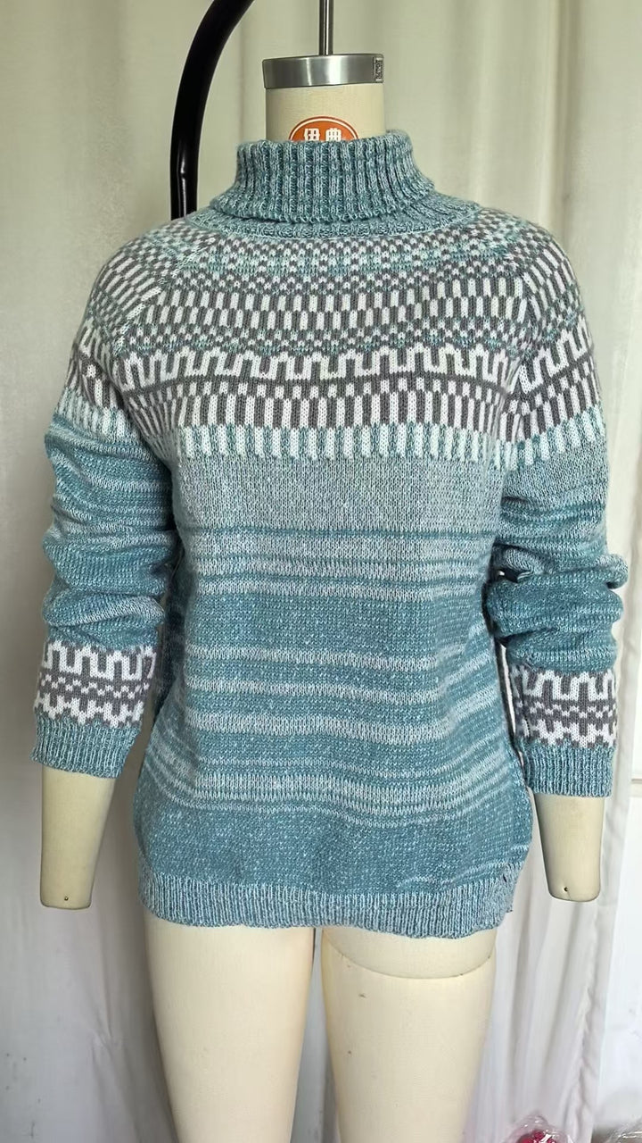 Damen nan kuscheliger Norweger-Strickpullover mit Stehkragen und Oversize-Passform Drune