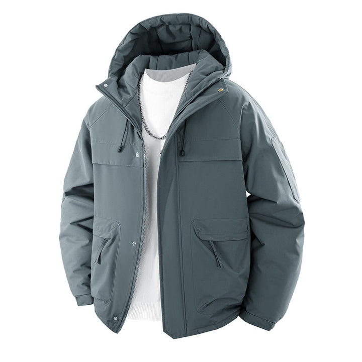 Herren wattierter Kapuzenparka mit hoher Stehkragenlösung, verstellbarem Kordelzug und multifunktionalen Außentaschen Drune