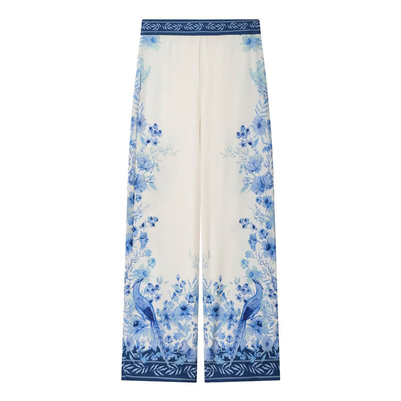 Damen Weite Palazzo‑Hose mit elastischem Bund und floraler Bordürenoptik Drune