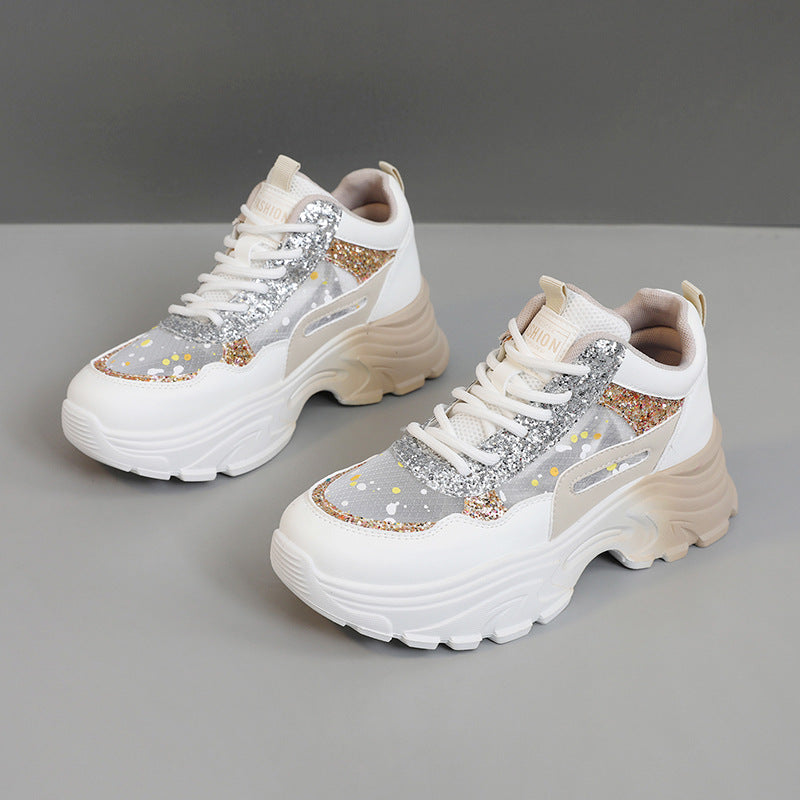 Damen Trendige Chunky Sneakers mit glitzernden Akzenten und ausgeprägtem Sohlenprofil Drune