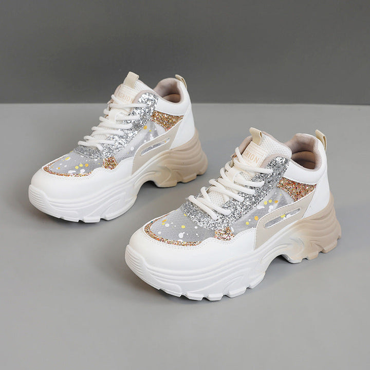 Damen Trendige Chunky Sneakers mit glitzernden Akzenten und ausgeprägtem Sohlenprofil Drune
