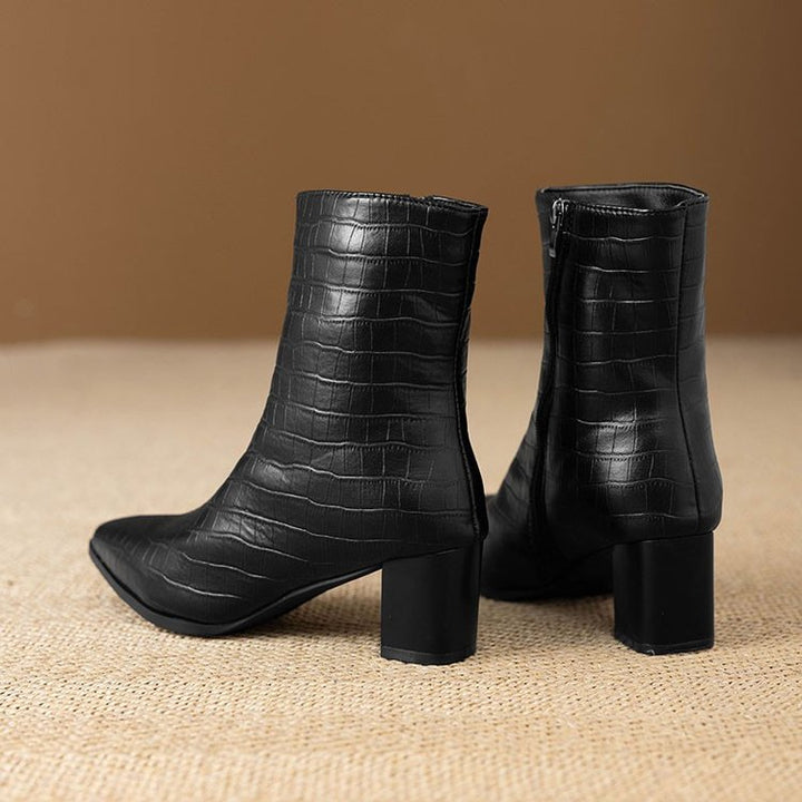 Damen Elegante Croc-Optik Stiefeletten Drune
