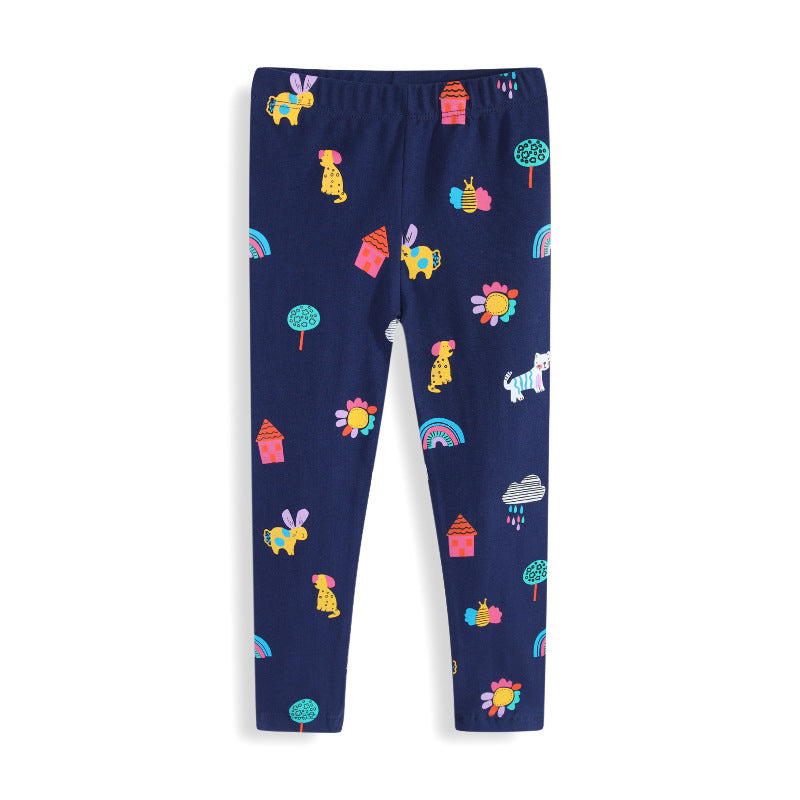 Mädchen Leggings mit buntem Tier- und Hausmuster Drune