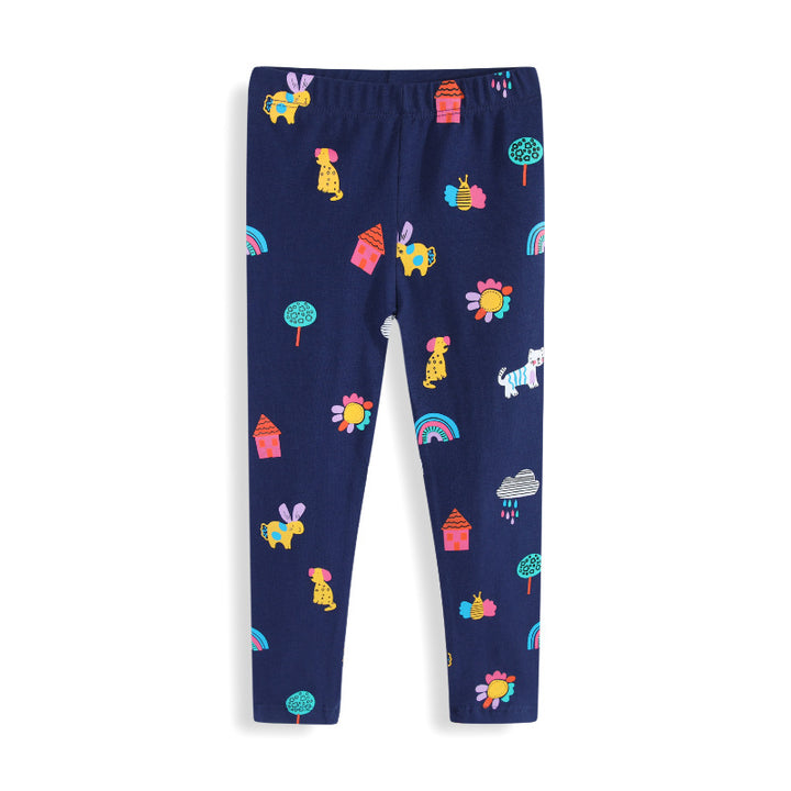 Mädchen Leggings mit buntem Tier- und Hausmuster Drune