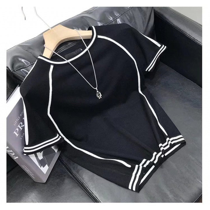 Damen Sportliches Kurzarm-T-Shirt mit Kontrastnähten Drune