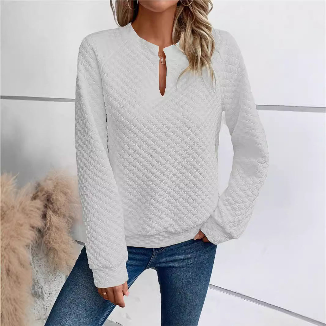 Damen Gesteppter Kuschel-Pullover mit Schlitzkragen Drune