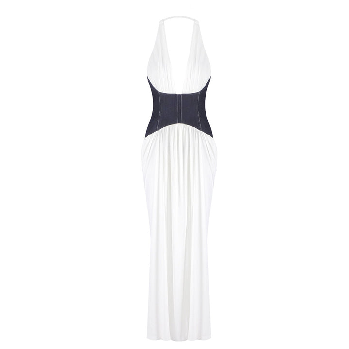 Damen Elegantes Maxi-Kleid mit tiefem V-Ausschnitt und taillierter Taille Drune