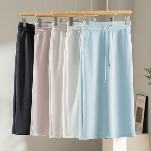 Damen Jersey-Midirock mit elastischem Tunnelzugbund und geradem Fall Drune